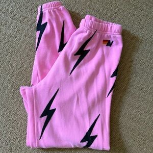 Aviator Nation Pink Joggers with Black Lightning Bolts